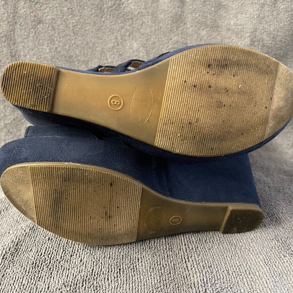 Ashley A Women’s Size 8 Strappy Open Toe Platform Wedges Navy - Picture 6 of 6